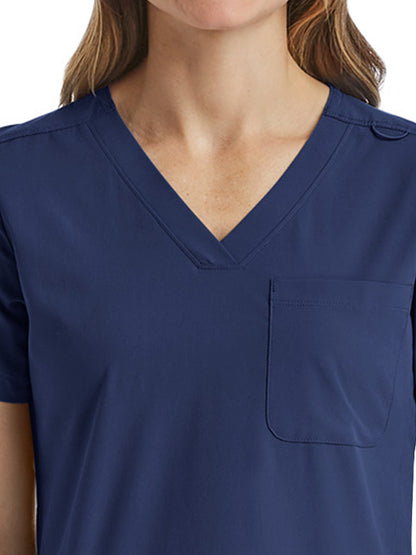 Women's Fitted Six-Pocket V-Neck Scrub Top - SJ103 - Navy