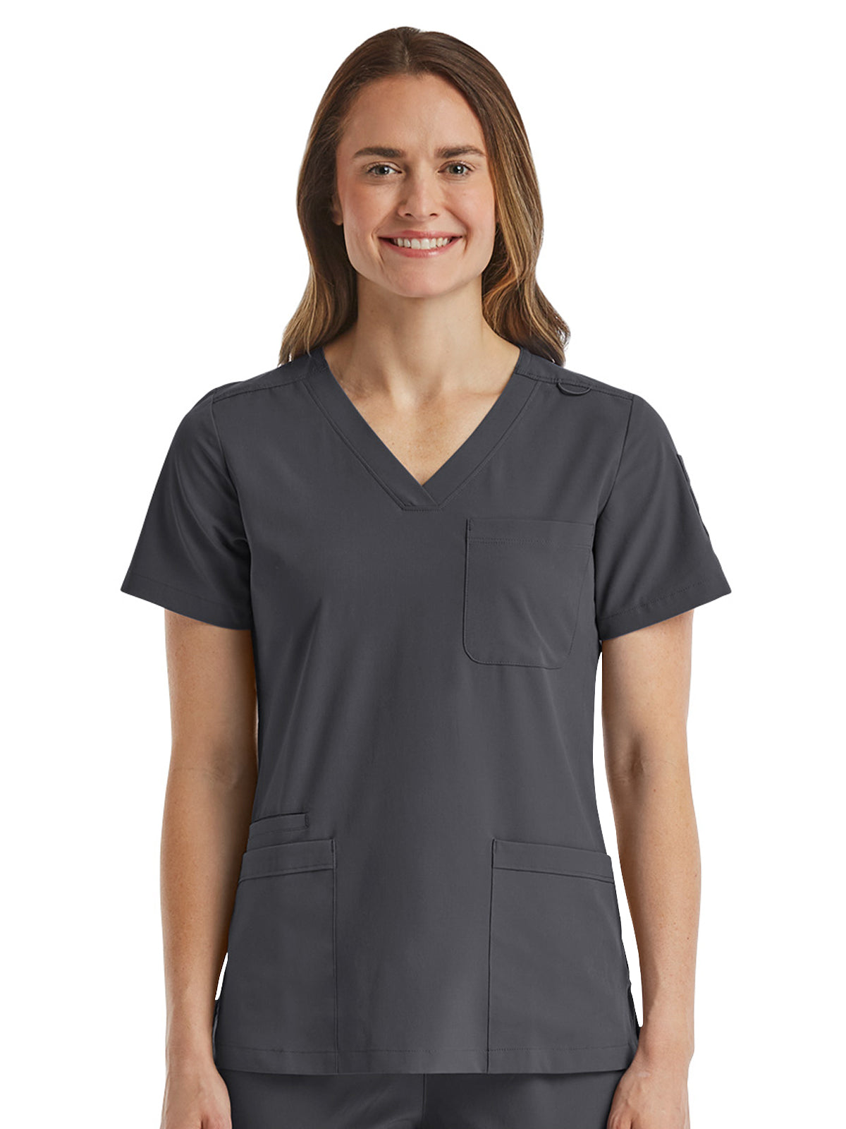 Women's Fitted Six-Pocket V-Neck Scrub Top - SJ103 - Pewter