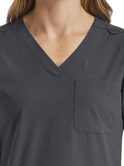 Women's Fitted Six-Pocket V-Neck Scrub Top - SJ103 - Pewter