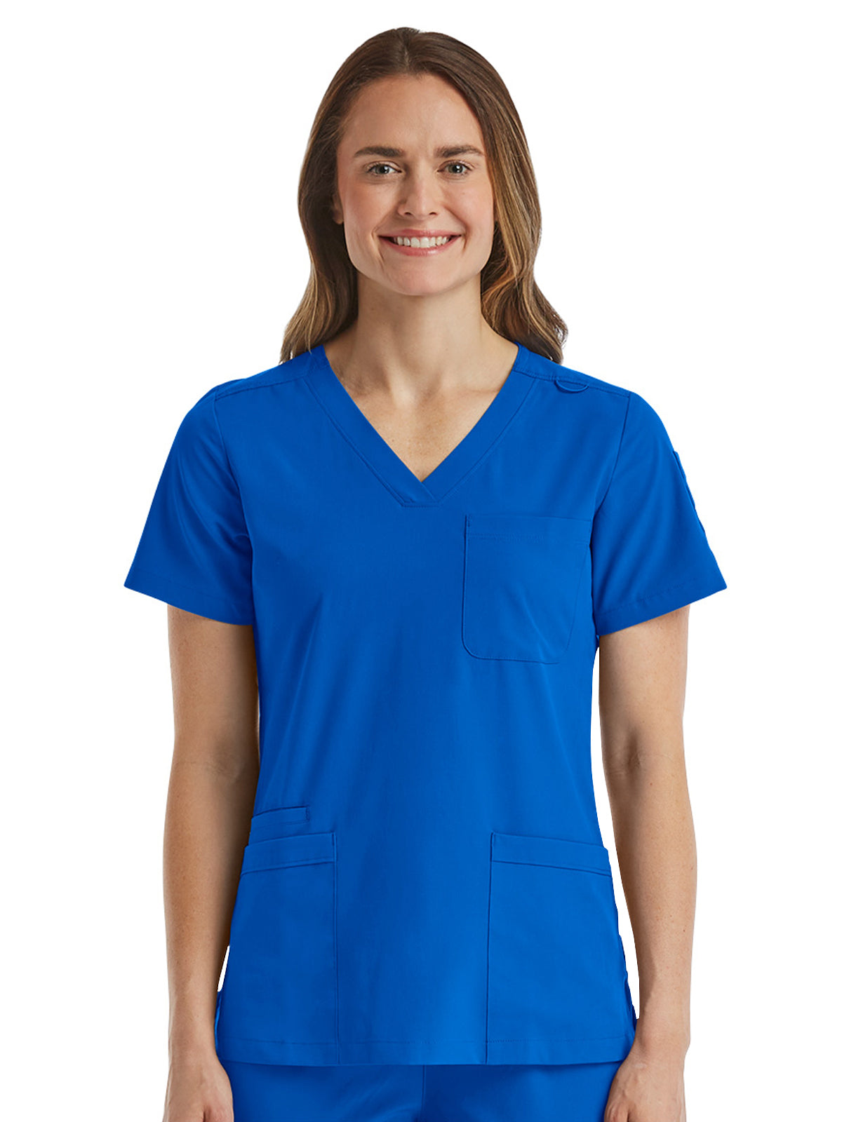 Women's Fitted Six-Pocket V-Neck Scrub Top - SJ103 - Royal Blue