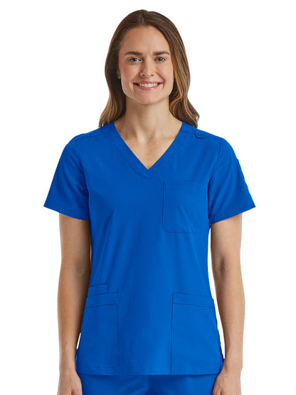 Women's Fitted Six-Pocket V-Neck Scrub Top - SJ103 - Royal Blue