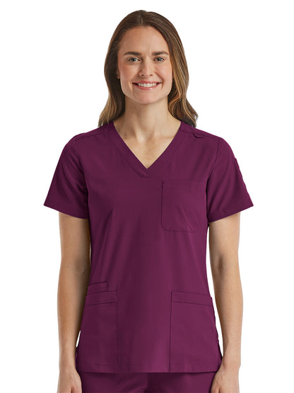 Women's Fitted Six-Pocket V-Neck Scrub Top - SJ103 - Wine