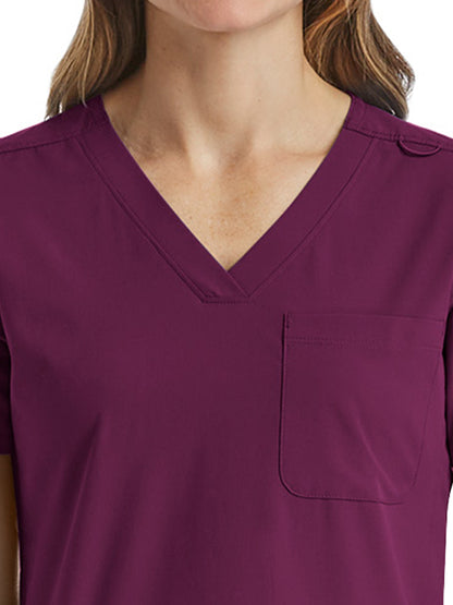 Women's Fitted Six-Pocket V-Neck Scrub Top - SJ103 - Wine