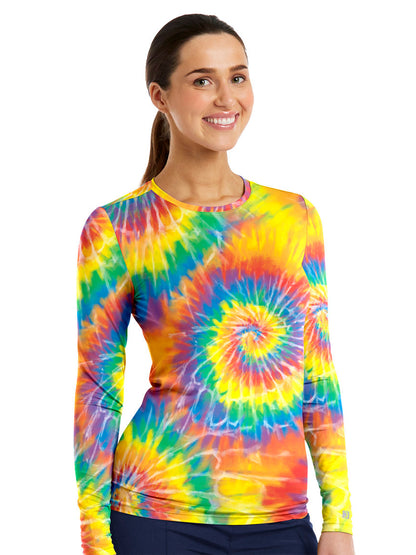 Women's Long Sleeve Underscrub Tee - SJ401 - Rainbow Tie Dye