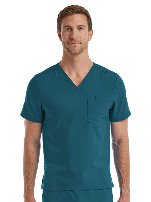 Unisex One-Pocket V-Neck Scrub Top - SJ501 - Caribbean