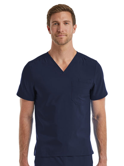 Unisex One-Pocket V-Neck Scrub Top - SJ501 - Navy