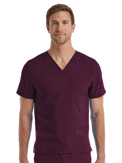 Unisex One-Pocket V-Neck Scrub Top - SJ501 - Wine