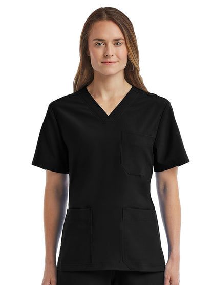 Unisex Three-Pocket V-Neck Scrub Top - SJ503 - Black