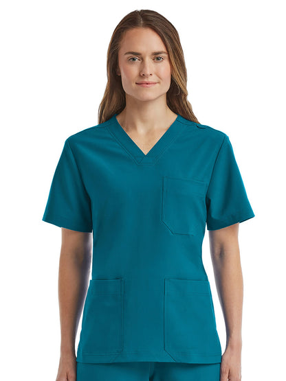 Unisex Three-Pocket V-Neck Scrub Top - SJ503 - Caribbean