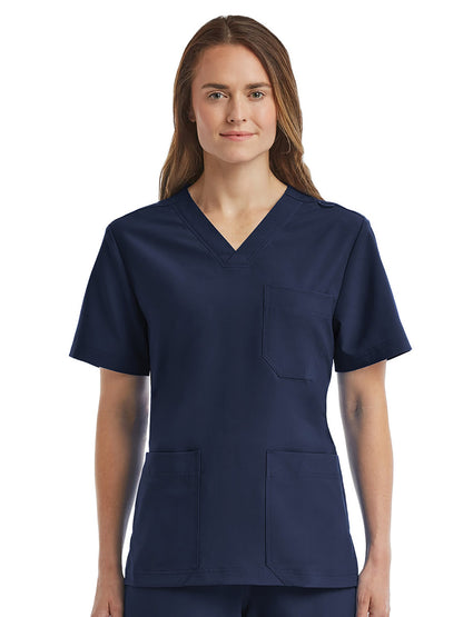 Unisex Three-Pocket V-Neck Scrub Top - SJ503 - Navy