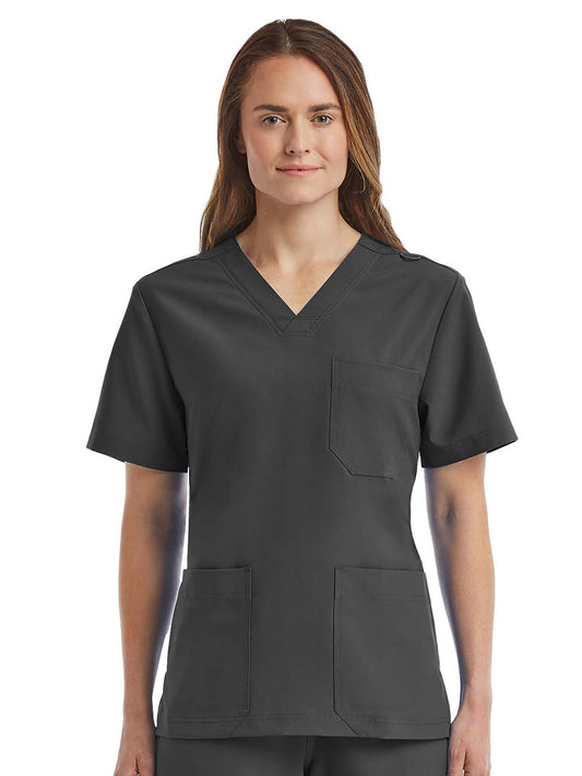 Unisex Three-Pocket V-Neck Scrub Top - SJ503 - Pewter