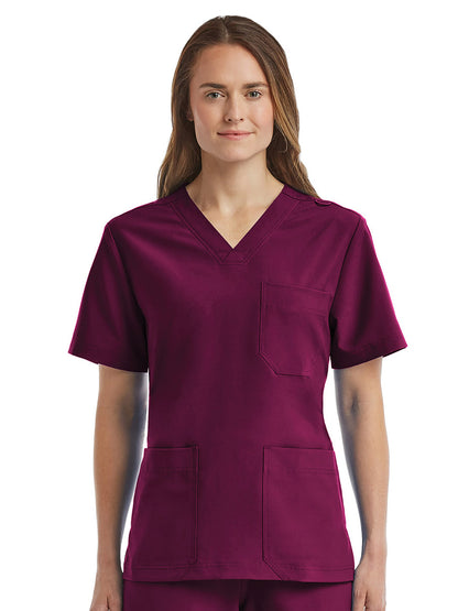 Unisex Three-Pocket V-Neck Scrub Top - SJ503 - Wine