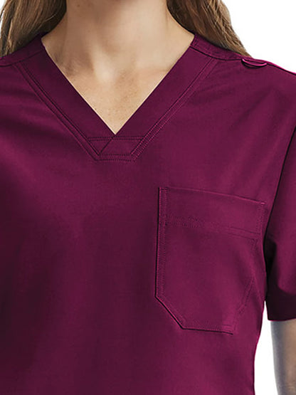 Unisex Three-Pocket V-Neck Scrub Top - SJ503 - Wine