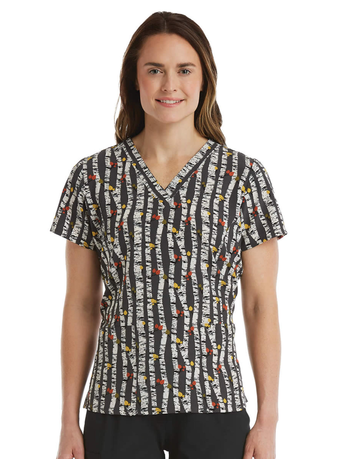 Women's Two-Pocket V-Neck Print Top - SJP1 - Aspen Tree