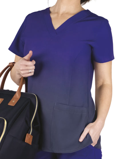 Women's Two-Pocket V-Neck Print Scrub Top - SJP1 - Purple Fog