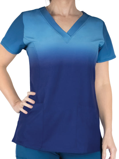 Women's Two-Pocket V-Neck Print Scrub Top - SJP1 - Under The Sea