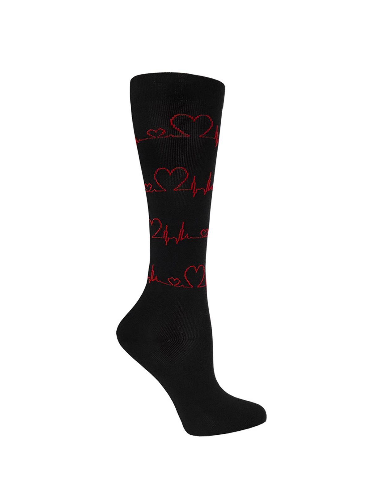 Unisex 12" Premium Knit Compression Socks - 386 - EKG with Hearts