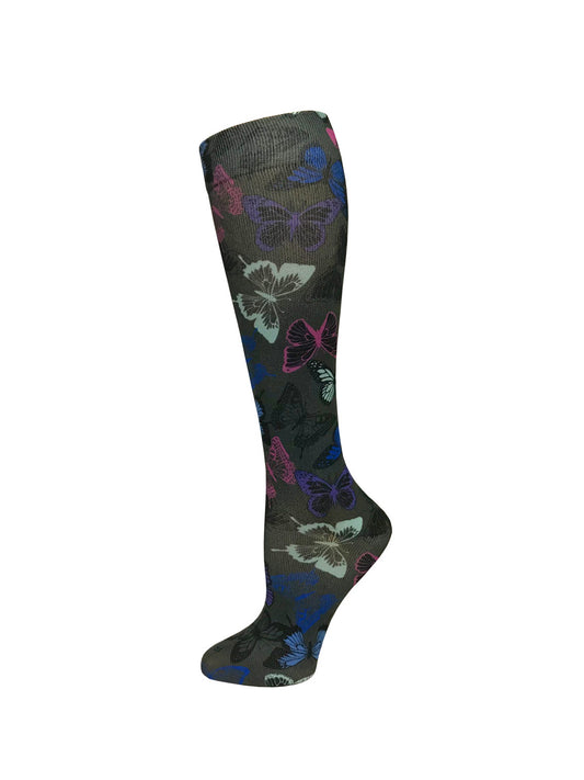 Unisex 12" Soft Comfort Compression Socks - 387 - Butterflies Grey