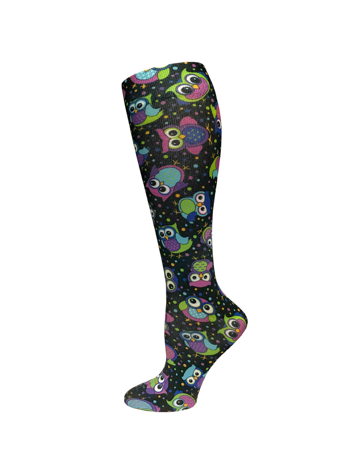 Unisex 12" Soft Comfort Compression Socks - 387 - Party Owls Black