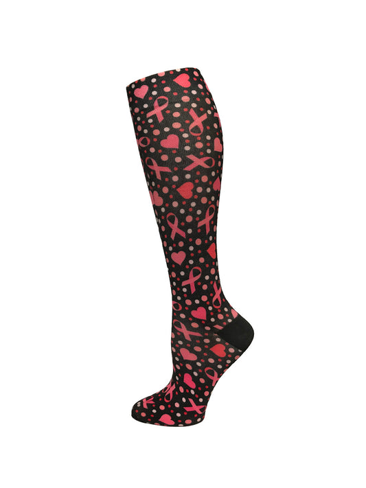 Unisex 12" Soft Comfort Compression Socks - 387 - Ribbons and Hearts Black