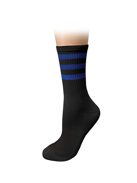 Unisex Cushioned Crew Socks - 391 - Black and Royal Stripes