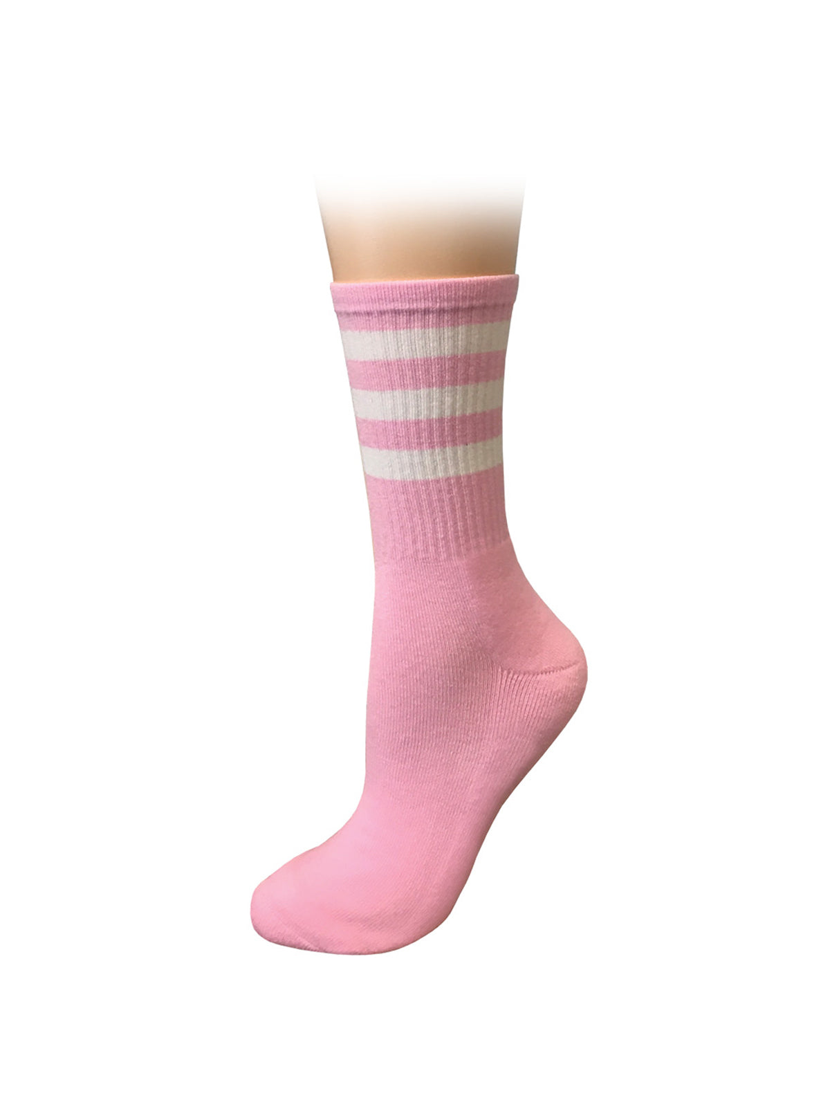 Unisex Cushioned Crew Socks - 391 - Pink with White Stripes