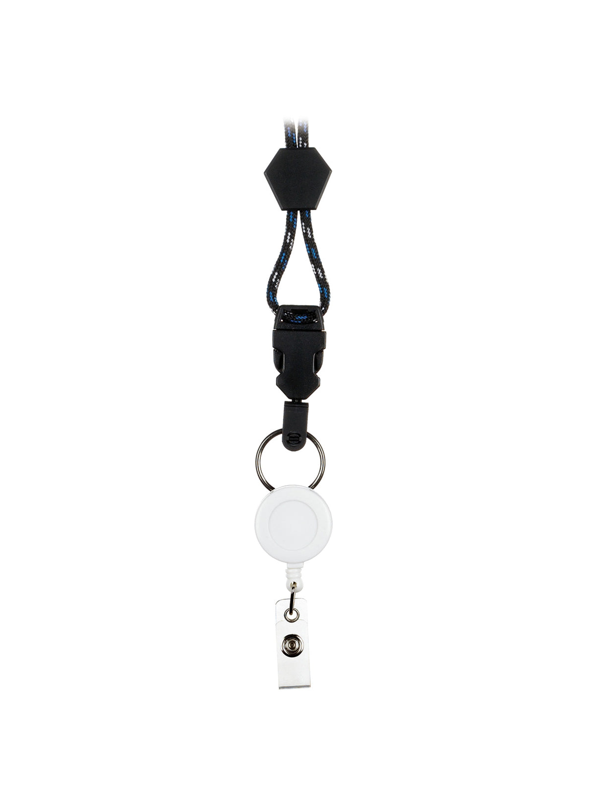 Retractable Neck Lanyard - 6053 - Black/Blue/White