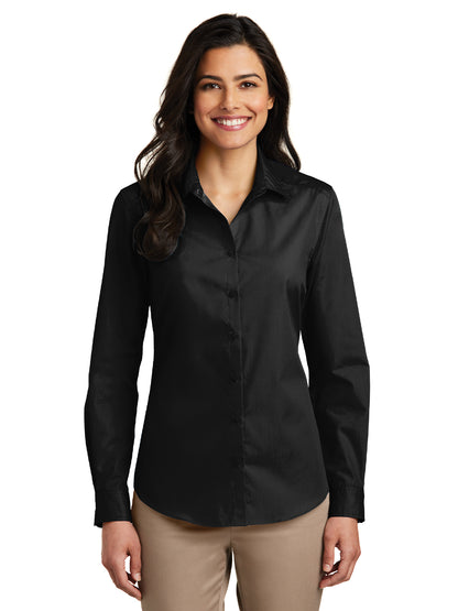 Women's Long Sleeve Poplin Shirt - LW100 - Deep Black