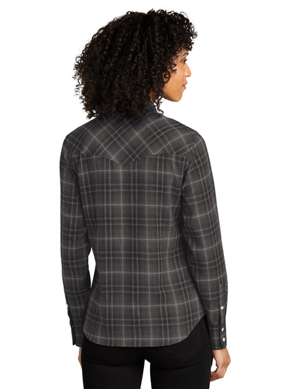 Women's Long Sleeve Plaid Shirt - LW672 - Deep Black