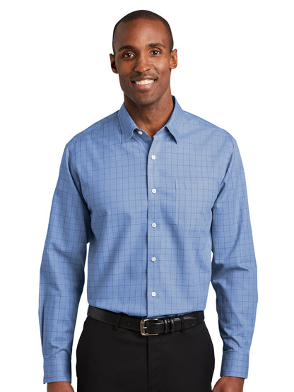 Men's Windowpane Plaid Non-Iron Shirt - RH70 - Blue