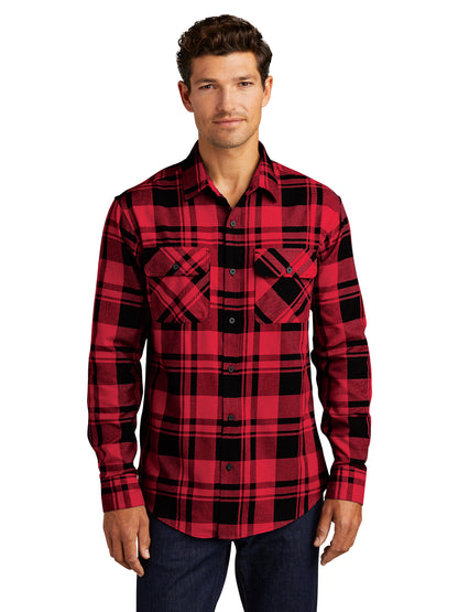 Men's Plaid Flannel Shirt - W668 - Engine Red/Black