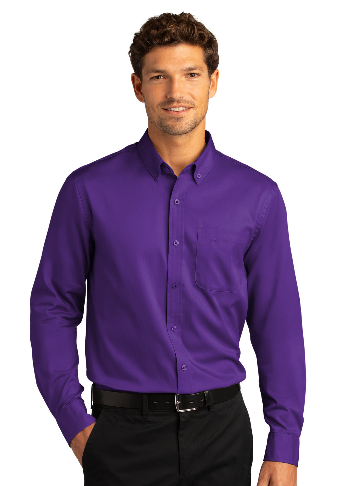 Long Sleeve Button Up Performance Shirt - W808 - Purple