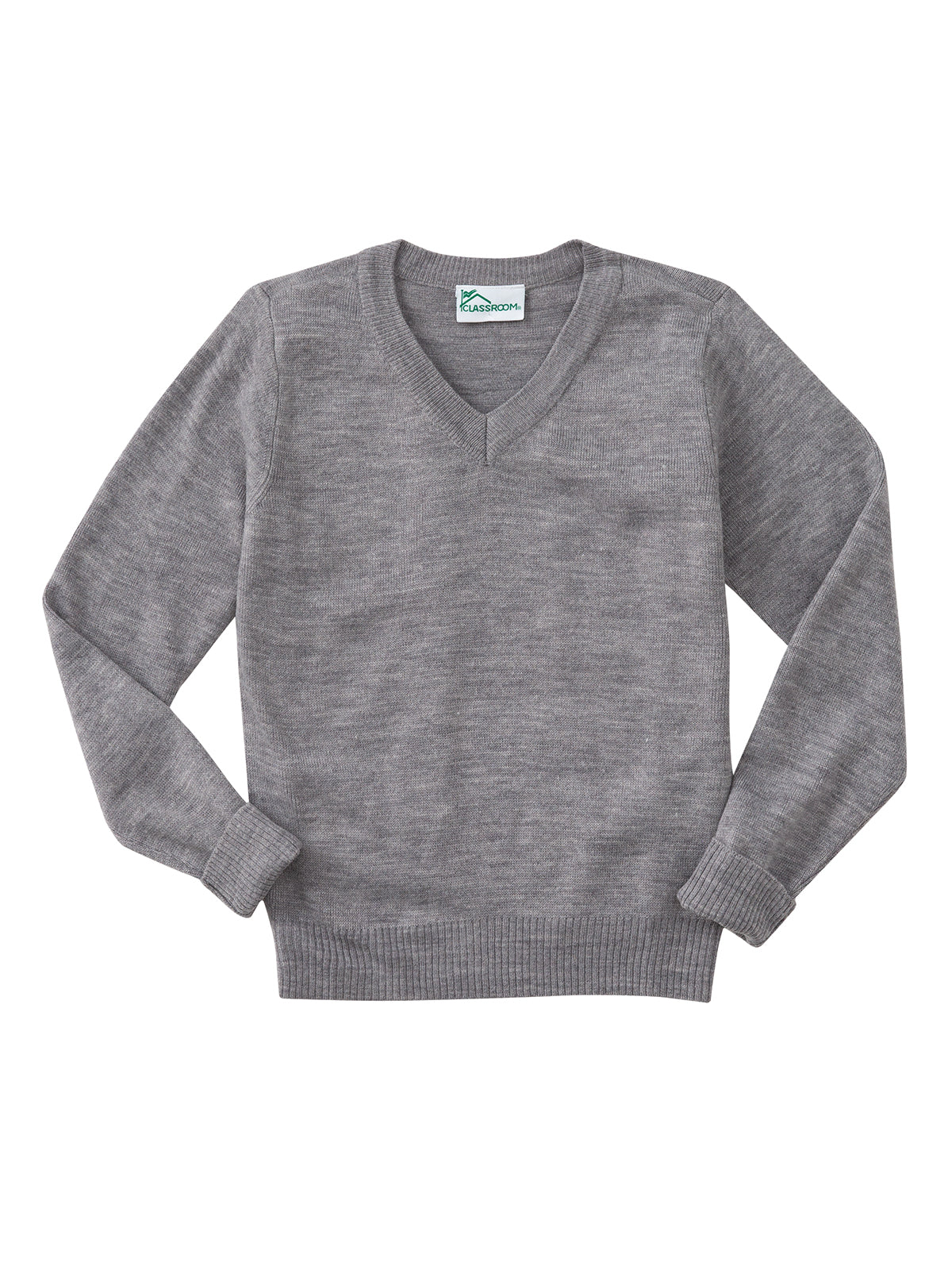 Youth Unisex Long Sleeve V-neck Sweater - 56702 - Heather Gray