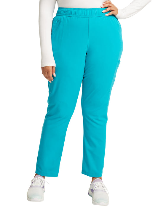 Women's Mid Rise Tapered Leg Elastic Waistband Drawstring Pant - CK140A - Teal Blue