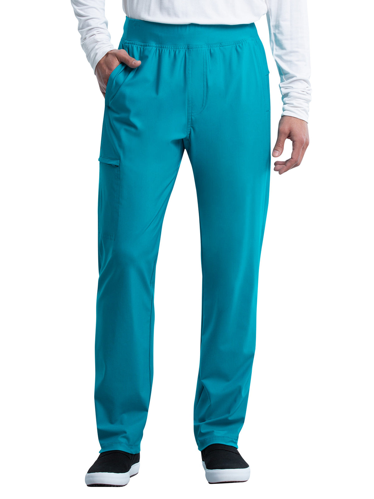 Men's Faux Front Fly Tapered Leg Pull-on Scrub Pant - CK185 - Teal Blue