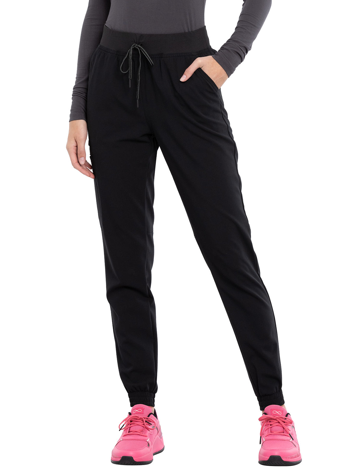 Women's Tonal Knit Waistband Mid Rise Jogger Pant - CK260A - Black