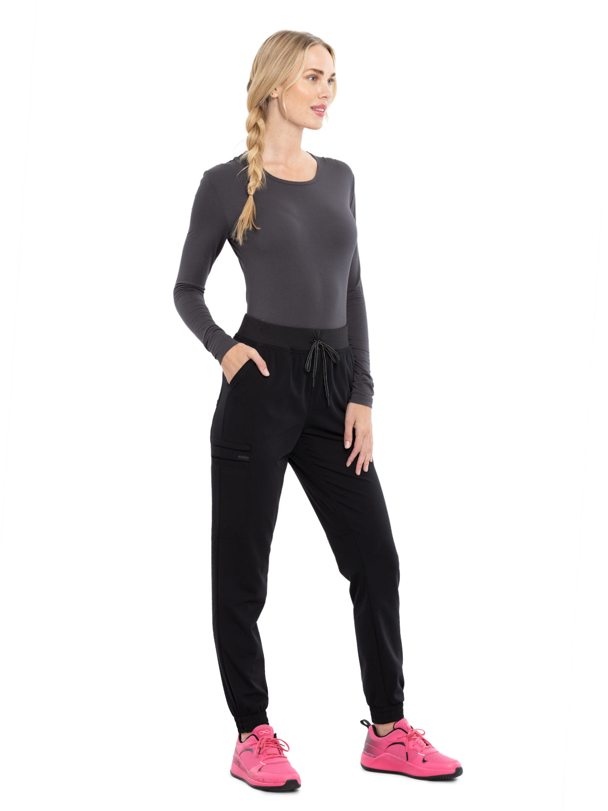 Women's Tonal Knit Waistband Mid Rise Jogger Pant - CK260A - Black