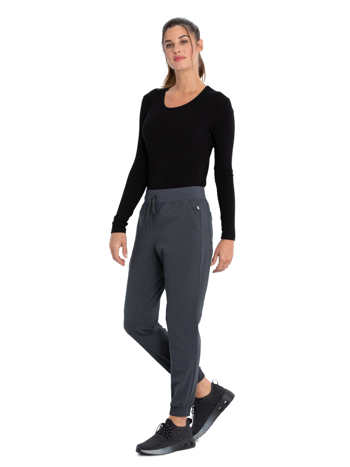 Women's Tonal Knit Waistband Mid Rise Jogger Pant - CK260A - Pewter