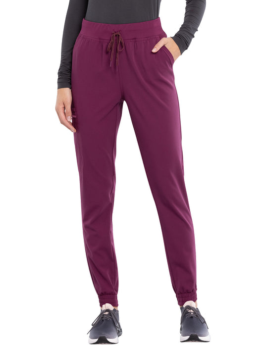 Women's Tonal Knit Waistband Mid Rise Jogger Pant - CK260A - Wine