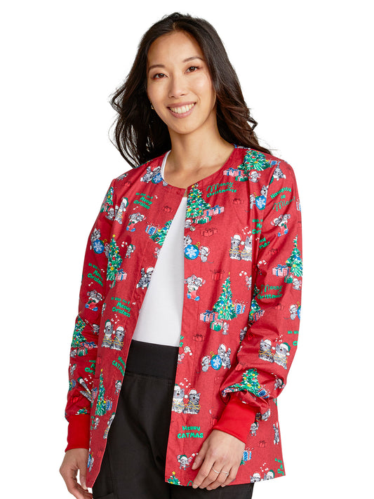 Women's Snap Front Print Jacket - CK301 - Meowy Christmouse
