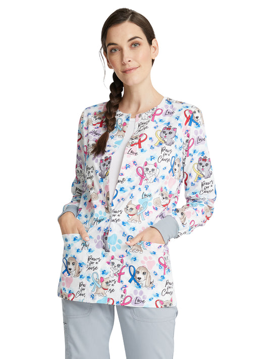 Women's Snap Front Print Jacket - CK301 - Paws For A Cause