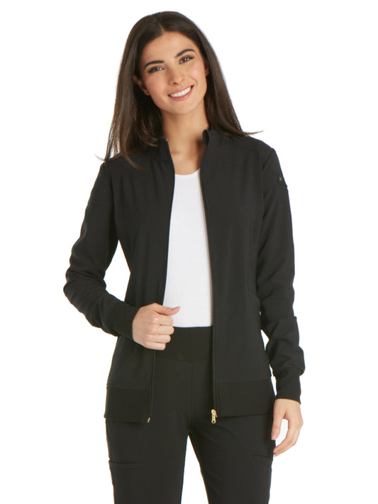 Women's 2 Pocket Zip Front Scrub Jacket - CK303 - Black