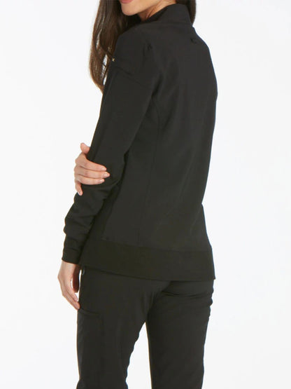 Women's 2 Pocket Zip Front Scrub Jacket - CK303 - Black