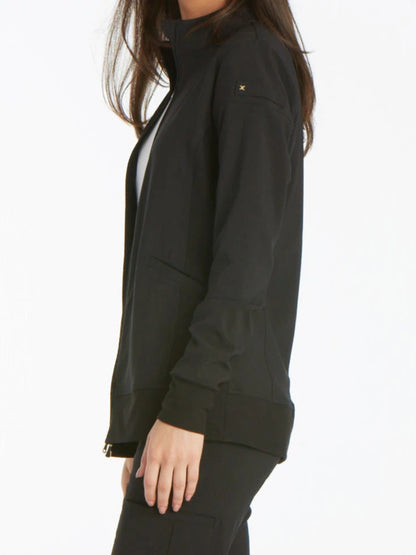 Women's 2 Pocket Zip Front Scrub Jacket - CK303 - Black