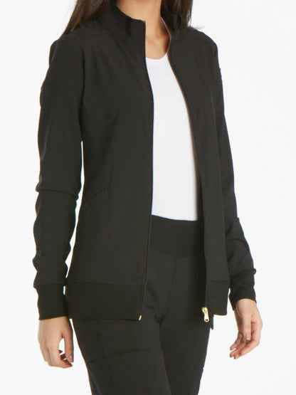 Women's 2 Pocket Zip Front Scrub Jacket - CK303 - Black