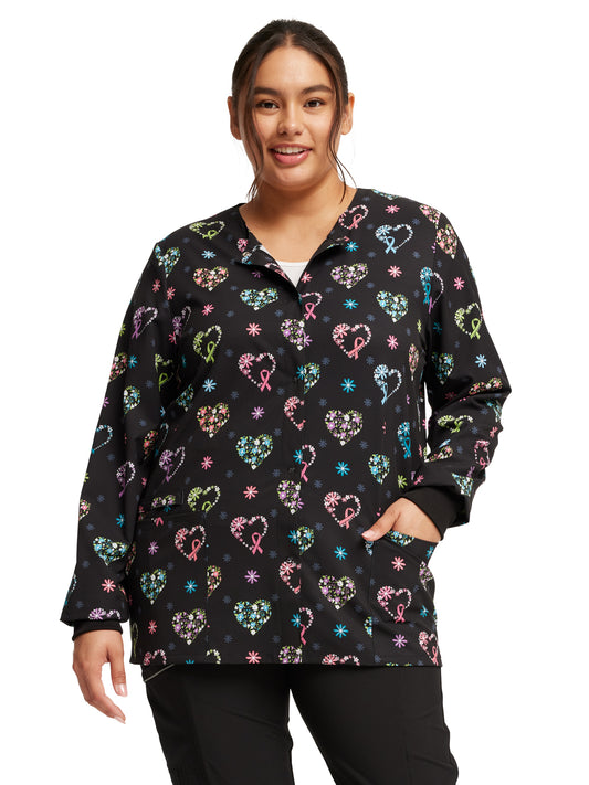 Women's Snap Front Print Warm-up Jacket - CK321 - Care Flor-All