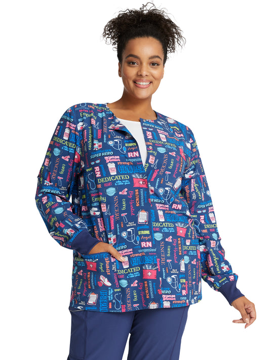 Women's Snap Front Print Warm-up Jacket - CK321 - Scrub Life