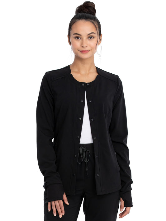 Women's Notched Collar Snap Front Jacket - CK387A - Black