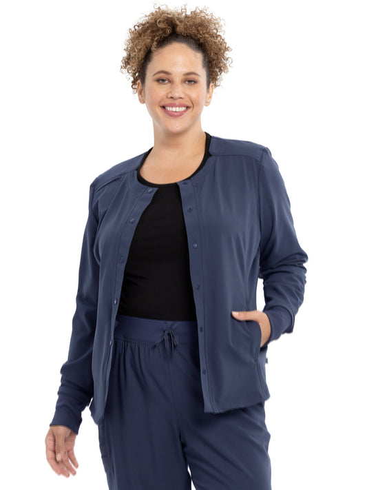 Women's Notched Collar Snap Front Jacket - CK387A - Navy