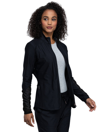 Women's Mock Neck Zip Front Scrub Jacket - CK390 - Black
